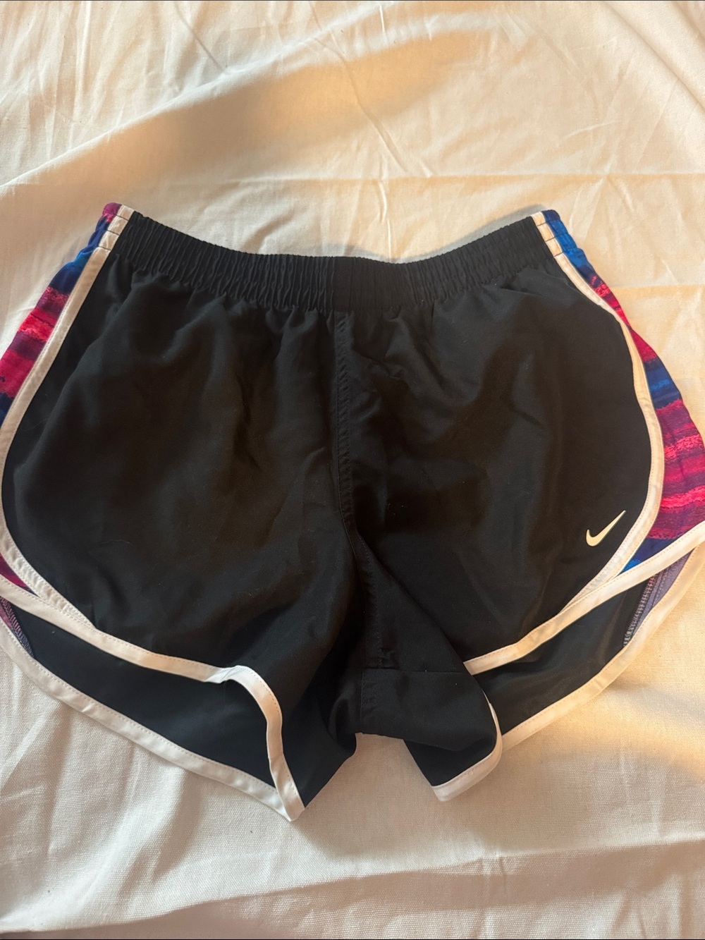 Nike Black Women's Athletic Shorts with Pink and Blue Side Panels